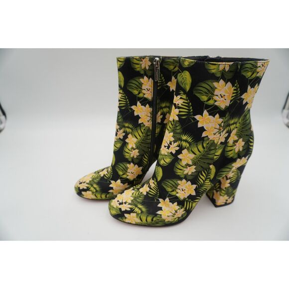 Gianvito Rossi Yellow/Green Floral Tropical Print Block Heel Ankle Boots Size 42 - Picture 3 of 11